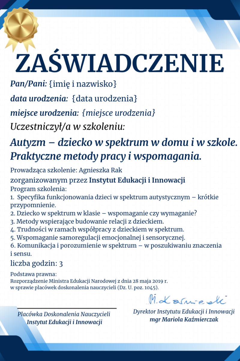 Wzór zaświadczenia MEN