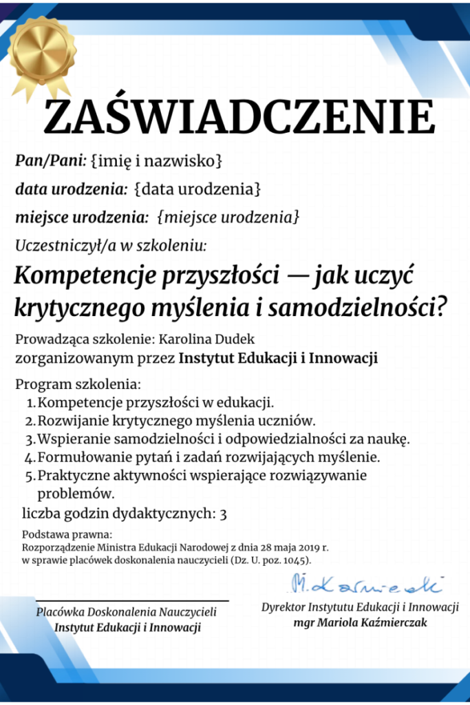 Wzór zaświadczenia MEN